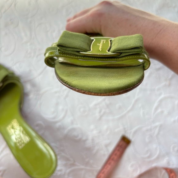 Green Claretta Leather Kitten Heel Sandals by Salvatore Ferragamo Size 9 - Picture 9 of 14
